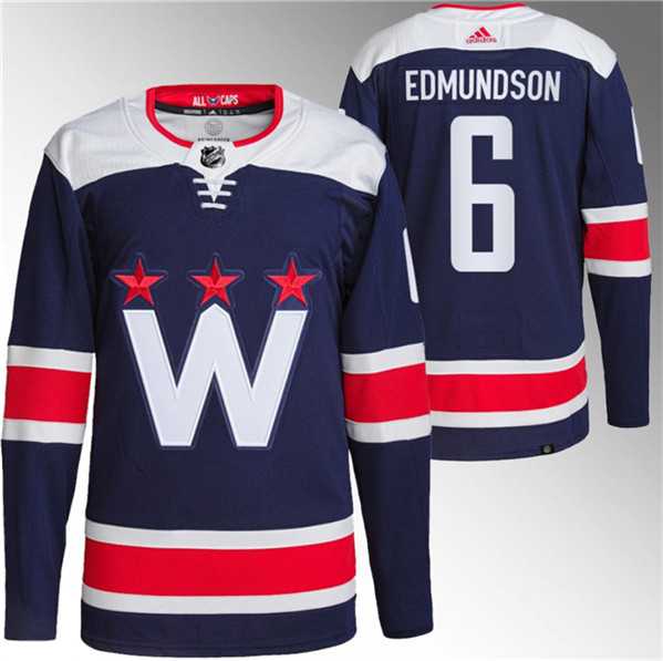 Mens Washington Capitals #6 Joel Edmundson Navy Stitched Jersey->washington capitals->NHL Jersey
